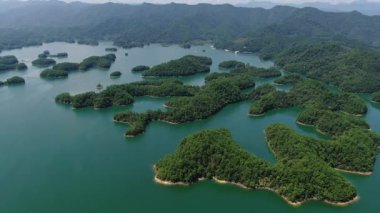 Çin 'in Hangzhou kentindeki Bin Ada Gölü doğal manzarası. Yüksek kalite 4k görüntü
