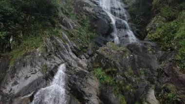 Çin 'in Hangzhou Zhejiang eyaletinde, doğu Tianmu dağında güzel, uzun bir şelale. Yüksek kalite 4k görüntü