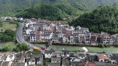 Çin 'in Hangzhou ilçesindeki kırsal bölge manzarası. Yüksek kalite 4k görüntü