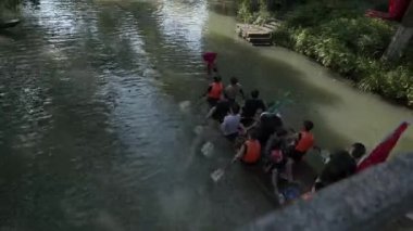 Hangzhou Çin 'de Ejderha Tekne Yarışları. Yüksek kalite 4k görüntü