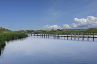 Kanada Prensi Edward adasındaki gölde tahta yol..