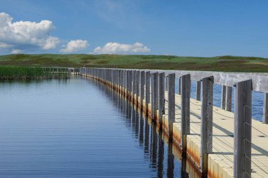 Kanada Prensi Edward adasındaki gölde tahta yol..