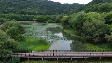 Çin 'in Zhejiang Eyaleti, Hangzhou' daki Bagua Saha Parkı 'nın Hava Sahnesi. Yüksek kalite 4k görüntü