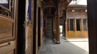 Hangzhou 'daki Hu Xueyan' ın eski konutunda geleneksel Çin mimarisi. Yüksek kalite 4k görüntü