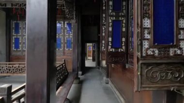 Hangzhou 'daki Hu Xueyan' ın eski konutunda geleneksel Çin mimarisi. Yüksek kalite 4k görüntü