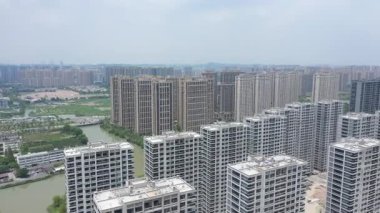 Aerial view of high-rise buildings under construction Xiaoshan district hangzhou city Chin. High quality 4k footage