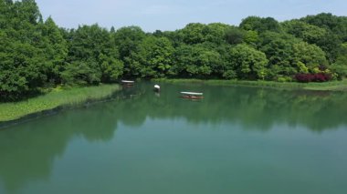 Batı Gölü, Hangzhou, Çin 'deki doğal manzara ve tekne manzarası. Yüksek kalite 4K görüntü. Yüksek kalite 4k görüntü