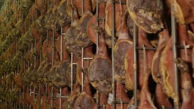 Domuz bacağı fabrikası bir endüstride sallanıyor. Jinhu Zhejiang bölgesi Çin. Yüksek kalite 4k görüntü