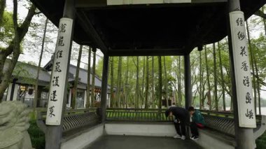 Batı Gölü kıyılarında muhafaza edilen tarihi ve doğal güzellik, Hangzhou Zhejiang Çin 'i cesaretlendirir. Yüksek kalite 4k görüntü