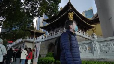 Jingan Tapınağı, Şangay 'daki mimari manzara. Yüksek kalite 4k görüntü