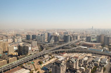 Şangay, Çin... 25 Kasım 2023: İHA 'nın şehir manzarası. Yüksek kalite fotoğraf