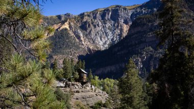 Telluride, Colorado yakınlarındaki sık çam ormanlarıyla çevrili kayalık bir çıkıntının üzerinde rahat bir dağ kulübesi var. Yükselen kayalıklar ve engebeli çıkıntılar görkemli bir alp zemin oluştururken yaz sonu güneş ışığı Evergreen 'lerin arasından süzülüyor..