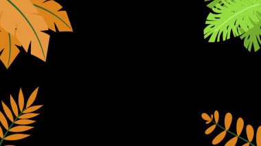 Canlı turuncu ve yeşil tropikal yapraklar içeren zarif, hareketli bir arka plan. Uluslararası Tropics Günü için mükemmel promosyonlar, sunumlar ya da sakin video içeriği. İletiniz için yeterli kopya alanı