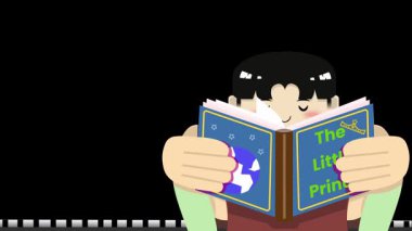 Kitap okuyan, neşe ve öğrenme aktaran bir çocuğun ilgi çekici ve renkli bir tasviri. Eğitim, dünya kitabı veya okuma günü, çocukluk merakı ve edebiyat aşkı gibi konular için ideal.