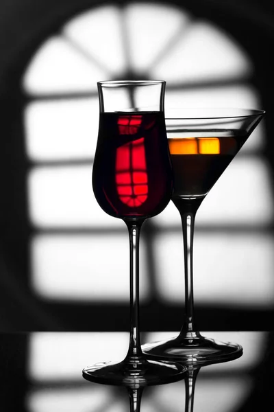 Glass of wine on a black and white background