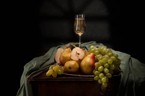 Still life with fruit and wine in retro styl