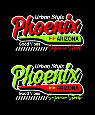 Phoenix Arizona tişört tasarımı, tipografi ve özel elementler. vektör illüstrasyonu