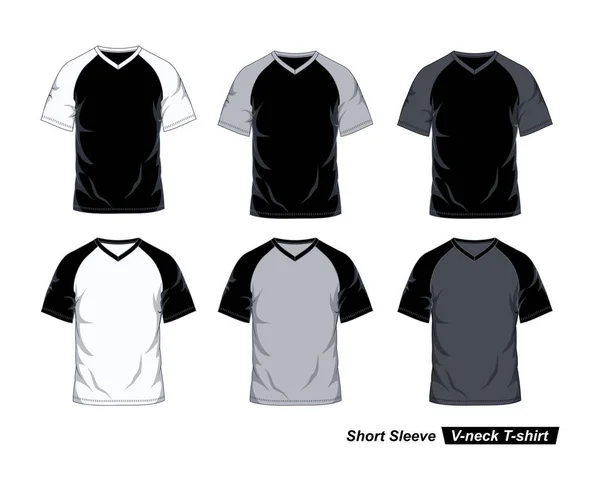 Raglan Neck Short Sleeve Shirt Template Black White Gray Colors — Stock Vector