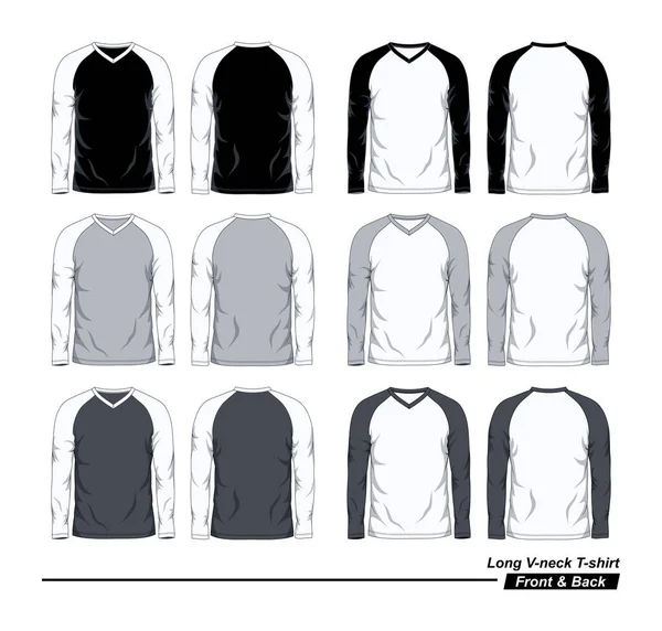 Long Sleeve Neck Raglan Shirt Template Front Back Black White — стоковий вектор