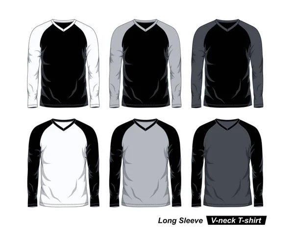 Shirt Maniche Lunghe Raglan Con Scollo Colori Nero Bianco Grigio — Vettoriale Stock