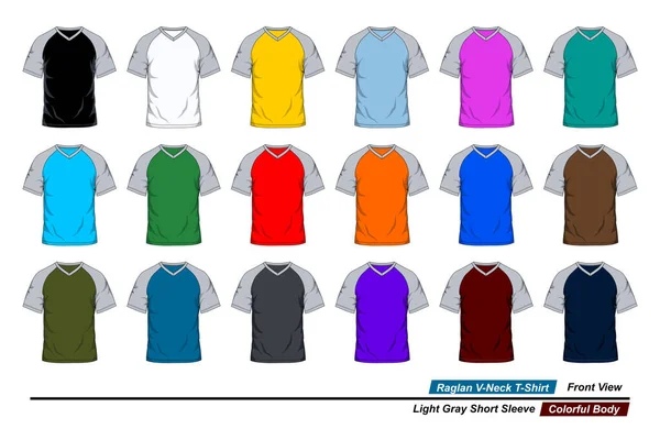 Raglan Ausschnitt Shirt Vorderansicht Hellgrauer Kurzarm Farbenfroher Körper — Stockvektor