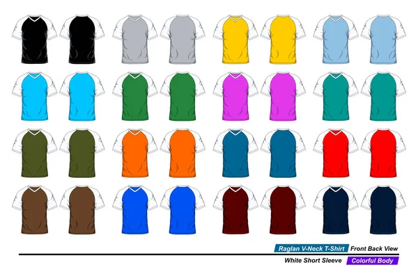 Raglan Ausschnitt Shirt Vorder Und Rückseite Weißer Kurzarm Farbenfroher Körper — Stockvektor