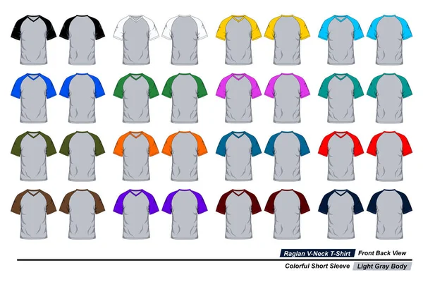 Shirt Raglan Neck Vista Frontal Traseira Manga Curta Colorida Corpo — Vetor de Stock