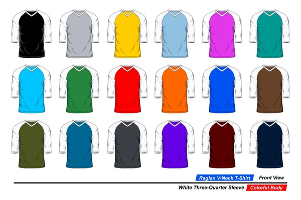 Shirt Col Raglan Vue Face Manches Trois Quarts Blanches Corps — Image vectorielle