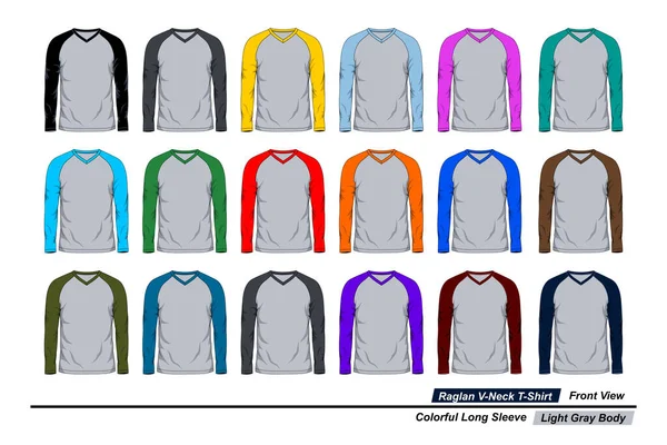 Shirt Col Raglan Vue Face Manches Longues Colorées Corps Gris — Image vectorielle