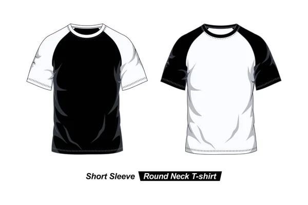 半袖丸首ラグランシャツ 黒と白のフロントビュー — ストックベクタ