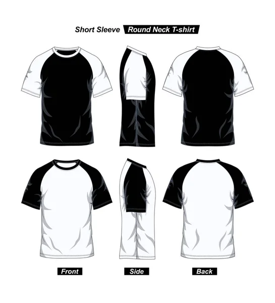 Front Side Back View Short Sleeve Neck Raglan Shirt Template — Stock Vector