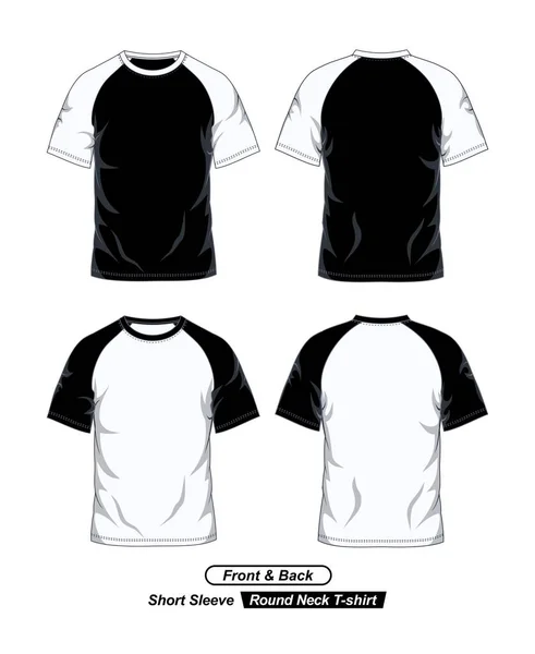 半袖丸首ラグランシャツ 黒と白のフロントとバックビュー — ストックベクタ