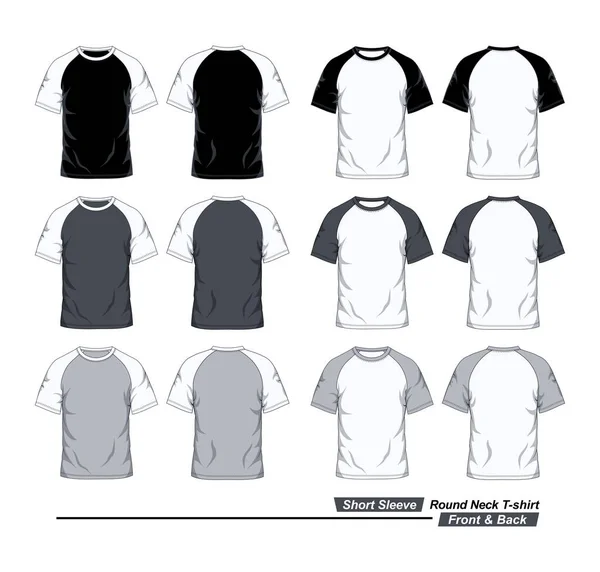 Modelo Shirt Raglan Manga Curta Pescoço Redondo Vista Frontal Traseira — Vetor de Stock