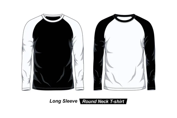 長袖丸首ラグランシャツ 黒と白のフロントビュー — ストックベクタ