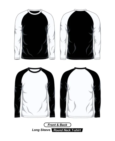 Vista Frontal Trasera Plantilla Camiseta Raglán Cuello Redondo Manga Larga — Vector de stock