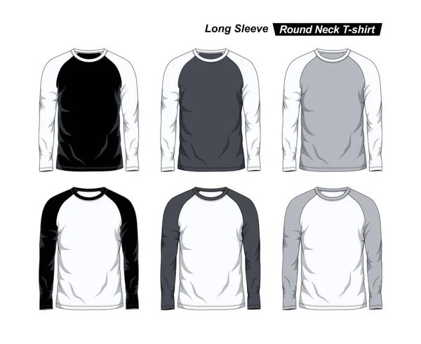 Modèle Shirt Raglan Col Rond Manches Longues Vue Face Noir — Image vectorielle