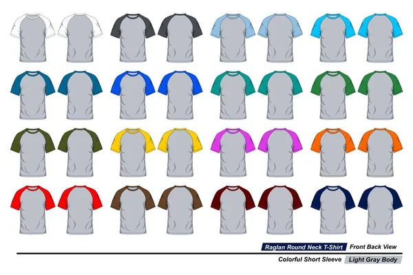 Raglan Neck Shirt Template Front Back View Colorful Short Sleeve — Vector de stock