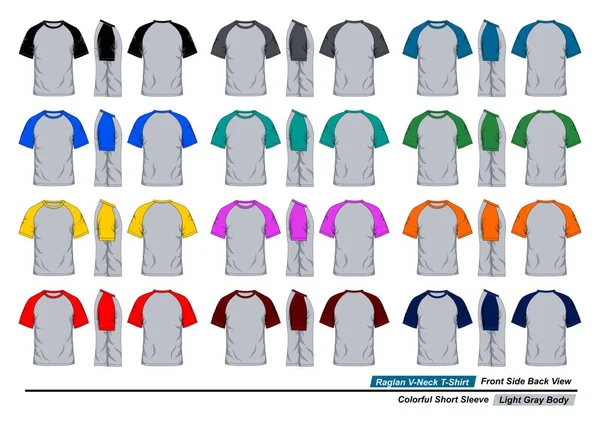 Raglan Modello Shirt Girocollo Vista Frontale Posteriore Maniche Corte Colorate — Vettoriale Stock