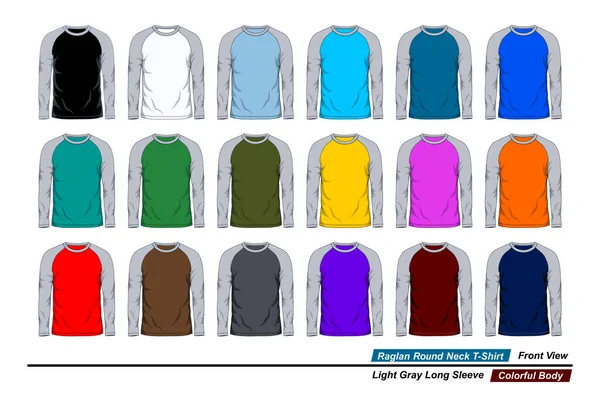 Modèle Shirt Col Rond Raglan Vue Face Manches Longues Gris — Image vectorielle