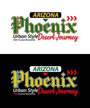 Phoenix şehir tarzı yazı tipi vintage kolej, grafik tasarımı, slogan tişörtü, vektör illüstrasyonu, tişört baskısı vs..