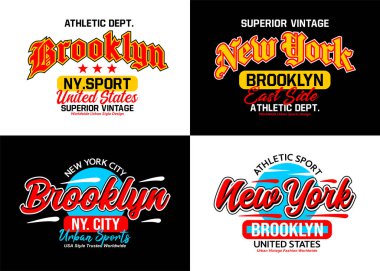  Set Brooklyn New York urban style typeface collection, typography for t-shirt, posters, labels, etc. clipart