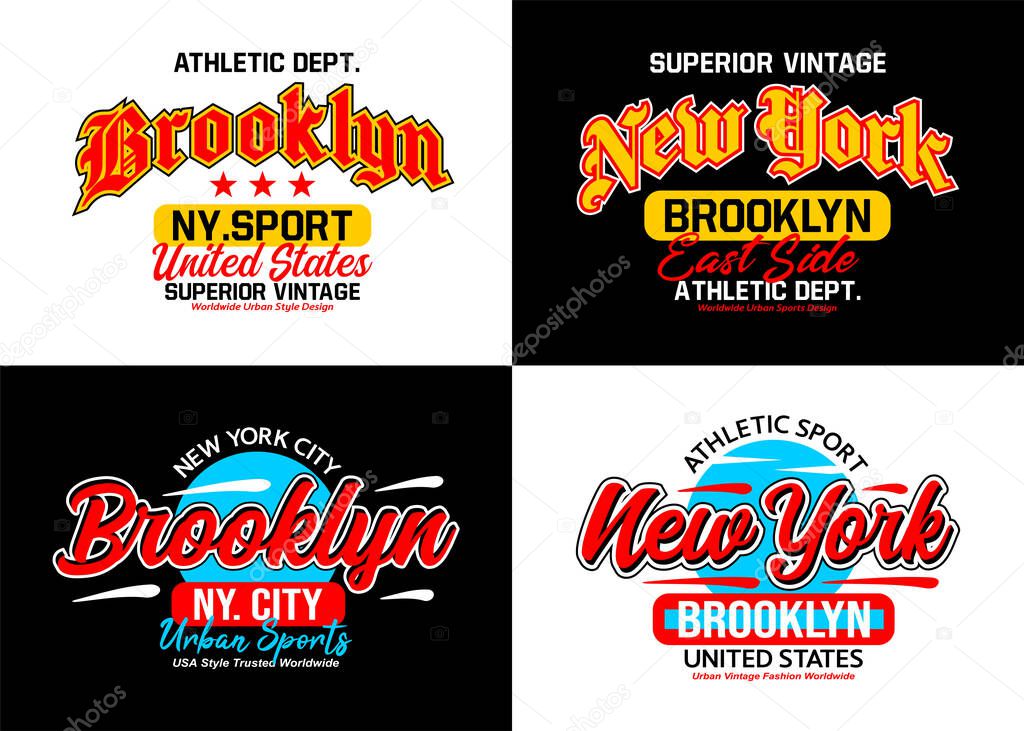 Set Brooklyn New York urban style typeface collection, typography for t-shirt, posters, labels, etc.