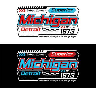 Michigan kentsel spor otomotiv tipi, grafik tasarımı, slogan tişörtü, tipografi, vektör illüstrasyonu, tişörtlerdeki baskılar vs..