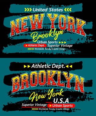 Brooklyn New York yazı tipi grunge koleji, grafik tasarımı, slogan tişörtü, tipografi, vektör illüstrasyonu, tişört baskısı vs..
