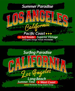Kaliforniya Los Angeles yazı tipi grunge koleji, grafik tasarımı, slogan tişörtü, tipografi, vektör illüstrasyonu, tişört baskısı vs..