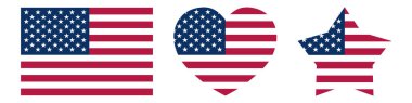 ABD bayrağı bayram simgesi seti. Bayrak, harita, kalp, yıldız.