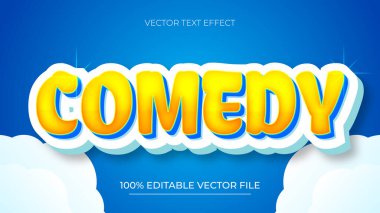 Komedi çizgi film biçimi 3d metin efekti mavi ve bulut arkaplanı ile düzenlenebilir