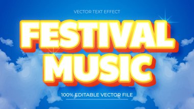 Festival Müzik karikatür biçimi 3d metin efekti mavi gökyüzü ve bulut arkaplanı ile düzenlenebilir