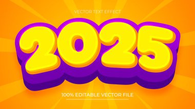 2025 3d Düzenlenebilir Metin Efekti Mor ve Sarı Şablon