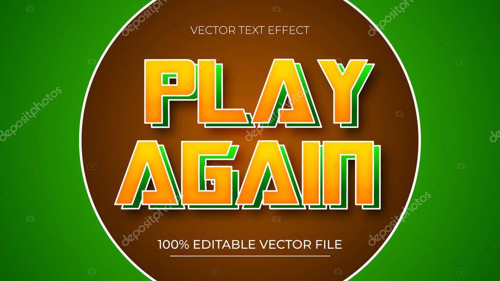 Play Again text effect editable vector 3d for game green and orange color